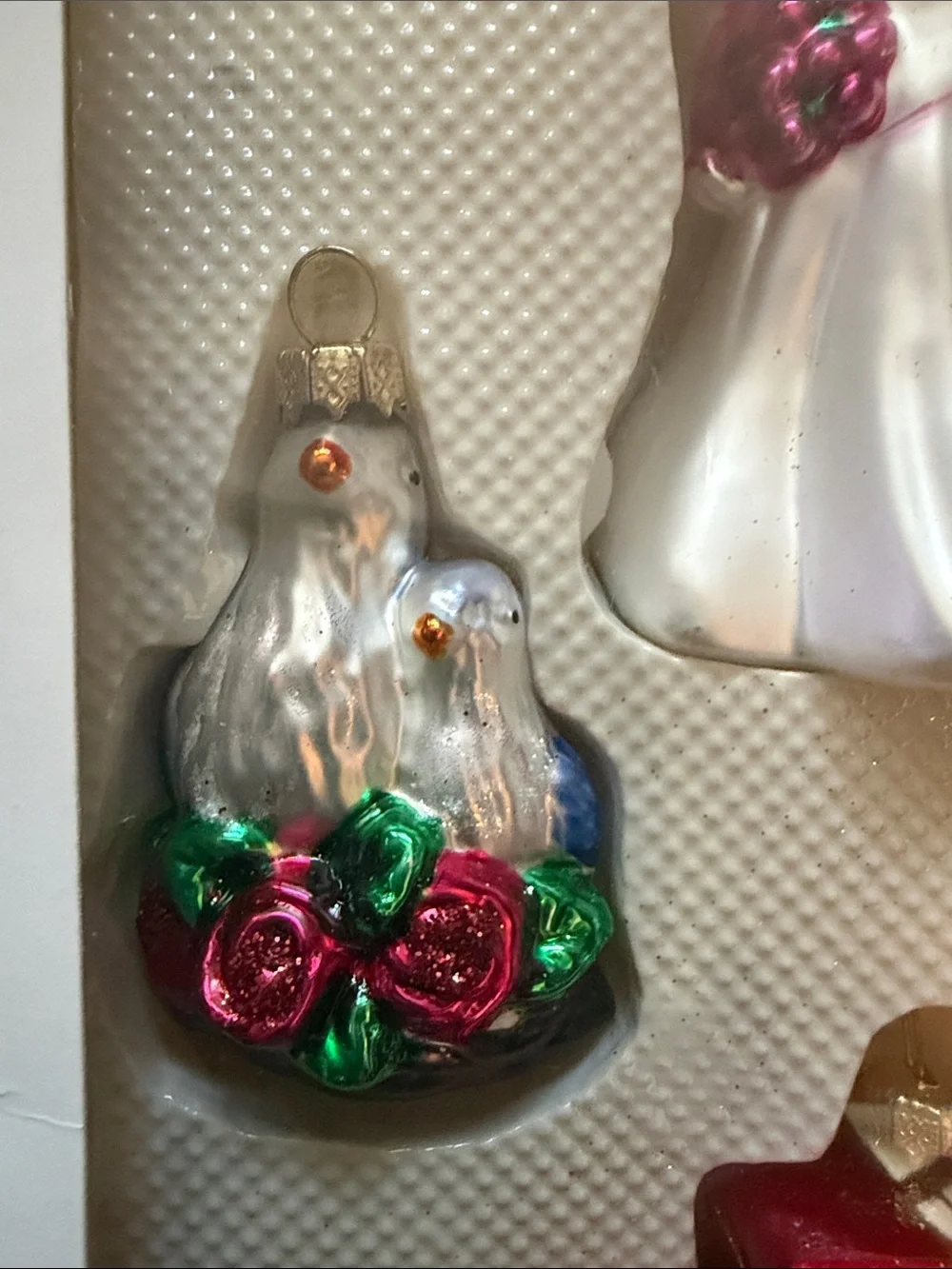 Wedding Glass Ornament bride, and groom, Dove bells carriage- Target 2002